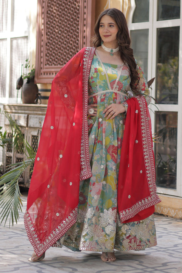 READYMADE ALIA CUT GOWN WITH DUPATTA SET