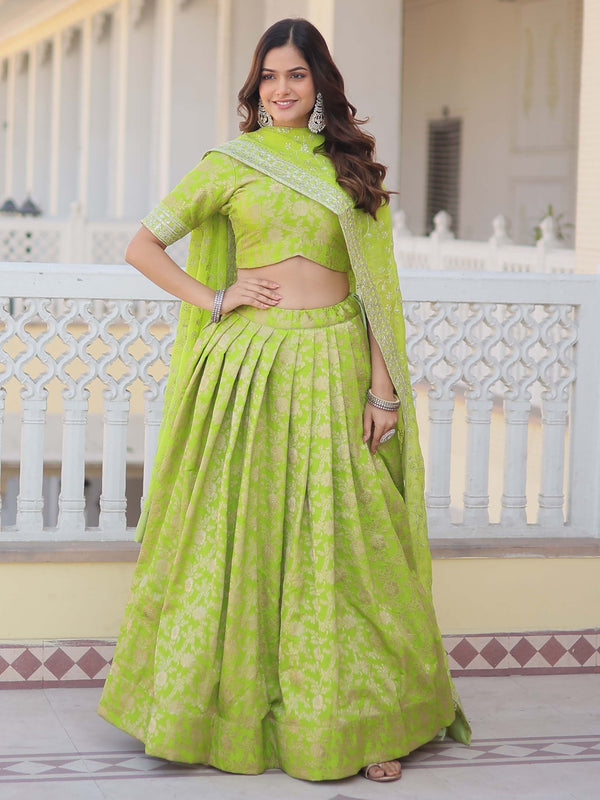 Party-wear Designer Dye-able Pure Viscose Jacquard Fabric Lehenga Choli