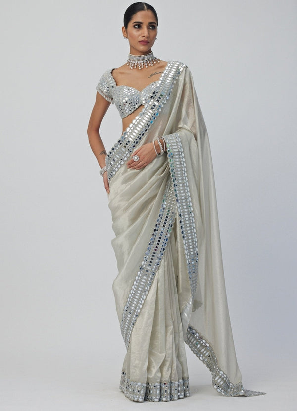 Silver Shimmer Organza Saree